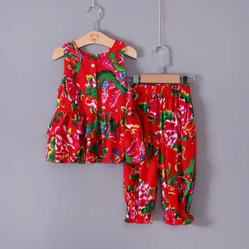 2022 v Lete Batoľa Dievčatá Módne Oblečenie Set sa Kvetinový T-tričko + Nohavice, Oblečenie pre Dievčatá Ležérne Oblečenie Detské 2 Dielna Sada D23