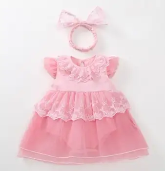 Nové baby girl dress s romper 1 rok narodeniny Fotografie Šaty hlavový most strany tutu batoľa detský oblečenie Roupas dizajnér oblek