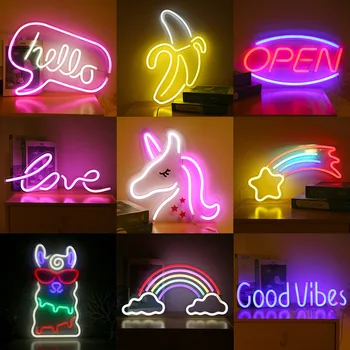 Nové LED Akryl Prepájací Transparentné Neónové Svetlá Krásne Dolphin Jednorožec Alpaky Kaktus, banány, Ananás, Kokos Vianočný Strom Nightlights
