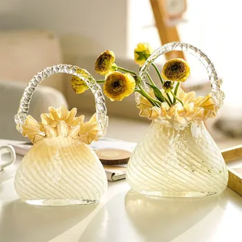 Luxusné Sklenené Kabelka Váza Sklo Kvetinové Koše Obývacia Izba Domov Mäkké Dekorácie Kvet Usporiadanie Ozdoby